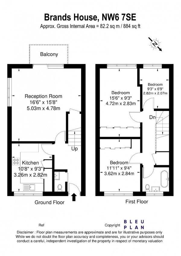 Floor Plan Image for 2 Bedroom Flat to Rent in Brands House, NW6