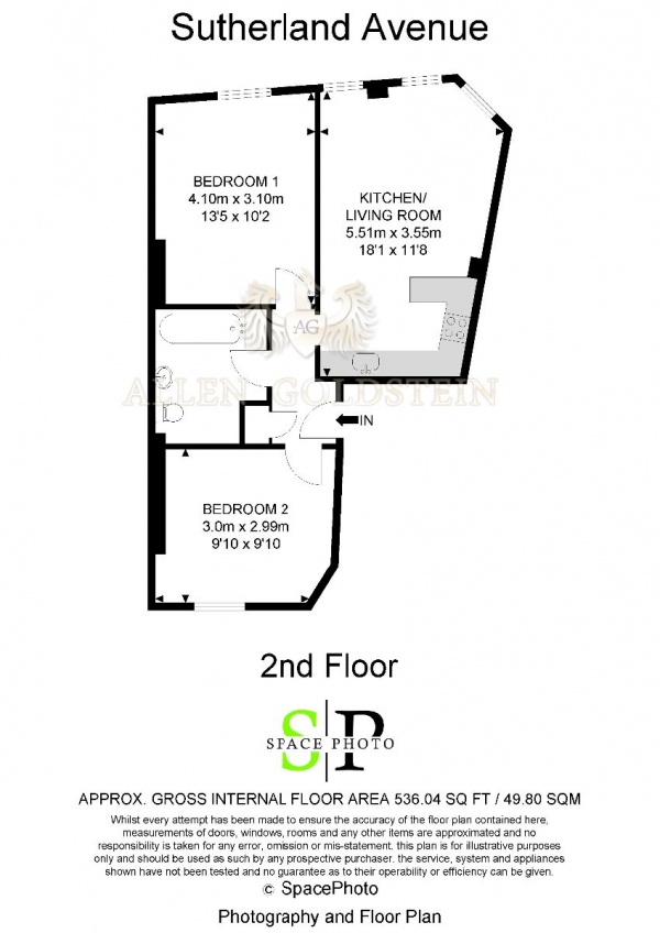 Floor Plan Image for 2 Bedroom Flat to Rent in Sutherland Avenue, Royal Oak W9.