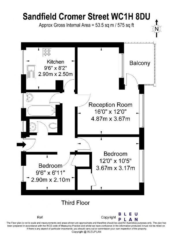 Floor Plan Image for 2 Bedroom Flat to Rent in Sandfield, WC1H