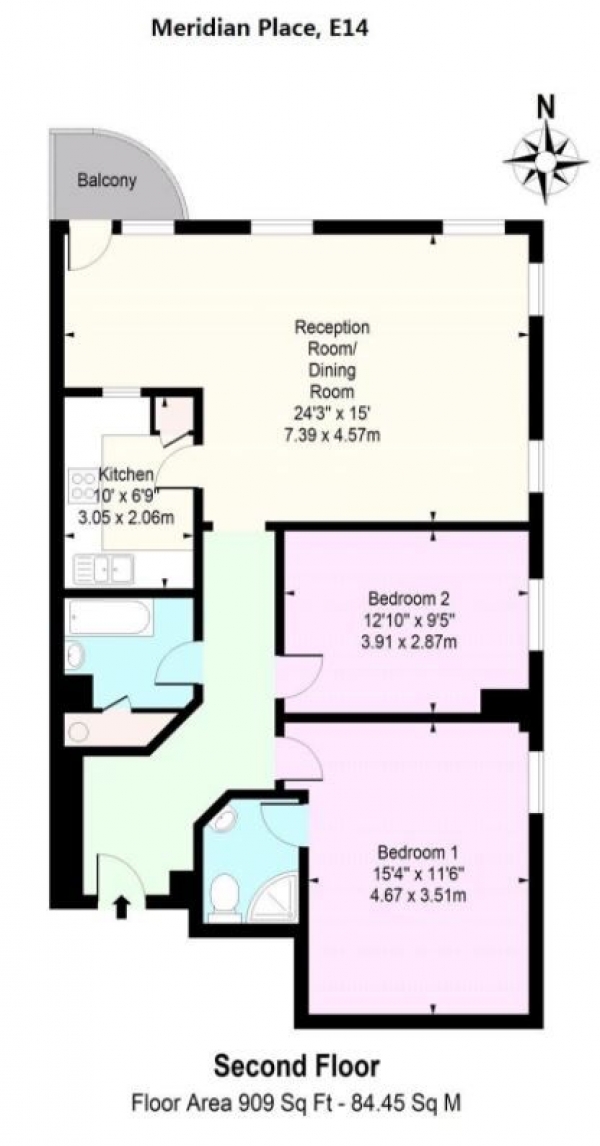 Floor Plan Image for 2 Bedroom Apartment to Rent in Meridian Place, E14