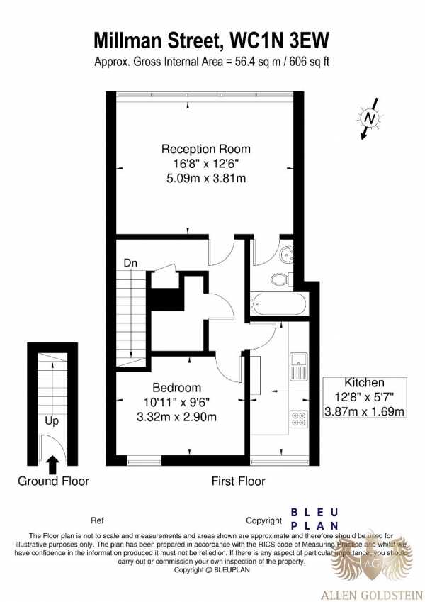 Floor Plan Image for 1 Bedroom Apartment to Rent in Millman Street, London