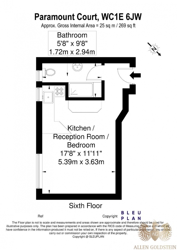 Floor Plan Image for Studio to Rent in Paramount Court,  University Street, London