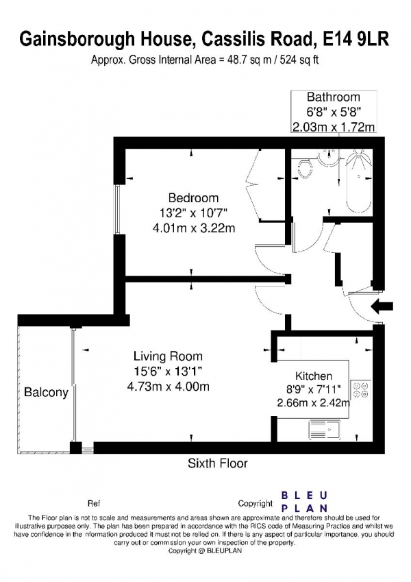 Floor Plan Image for 1 Bedroom Apartment to Rent in Gainsborough House, Cassilis Road, London