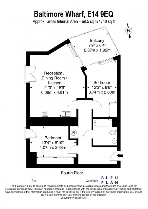 Floor Plan Image for 2 Bedroom Apartment to Rent in Baltimore Wharf, London