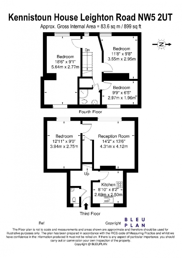 Floor Plan for 3 Bedroom Apartment to Rent in Kennistoun House, Leighton Road, London, NW5, 2UT - £738 pw | £3200 pcm