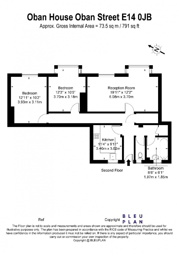 Floor Plan Image for 3 Bedroom Apartment to Rent in Oban House, Oban Street, London