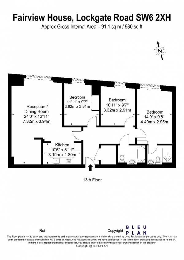 Floor Plan Image for 3 Bedroom Apartment to Rent in Jackson Tower,  Lincoln Plaza, London