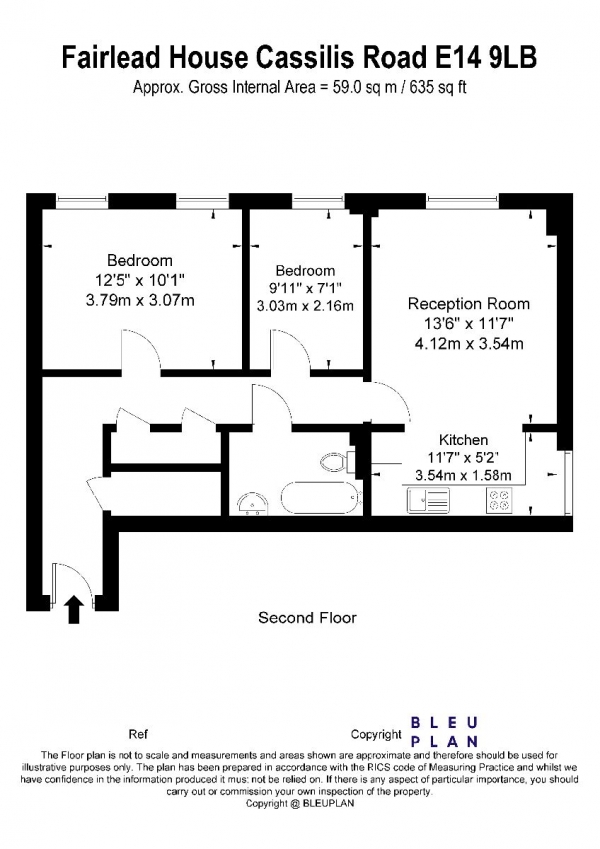 Floor Plan Image for 2 Bedroom Apartment to Rent in Fairlead House, Cassilis Road, London