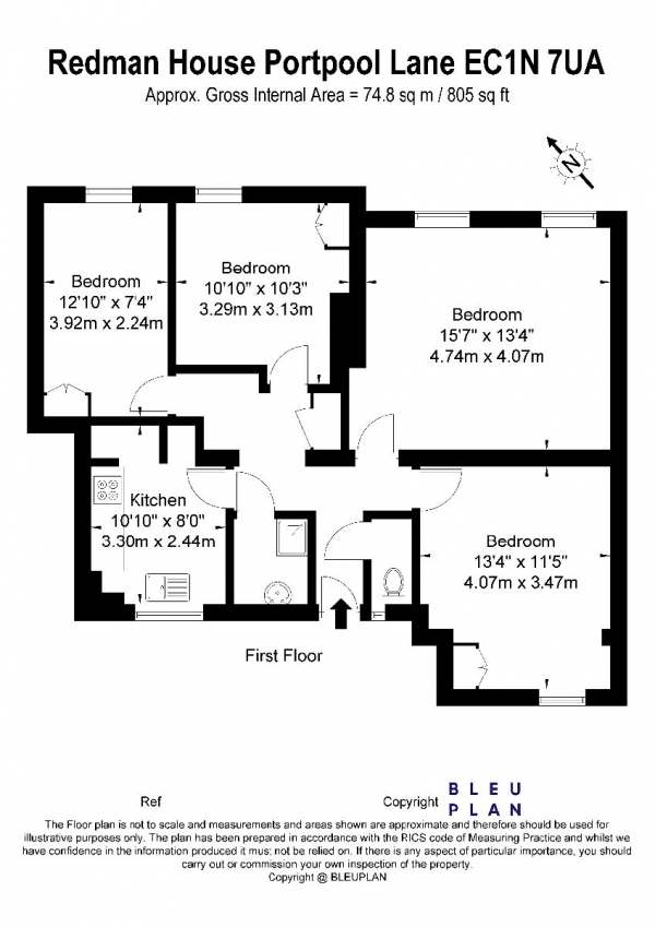 Floor Plan Image for 4 Bedroom Apartment to Rent in Redman House, Portpool Lane, London