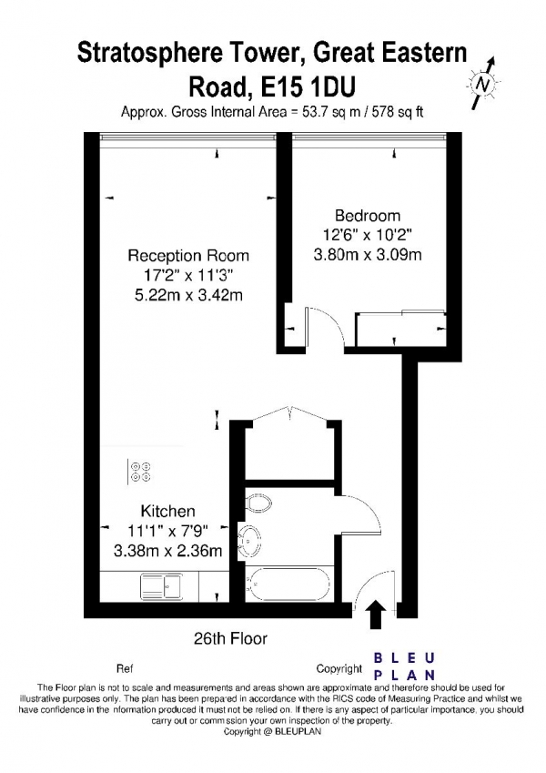 Floor Plan Image for 1 Bedroom Apartment to Rent in Stratosphere Tower,  Great Eastern Road, London