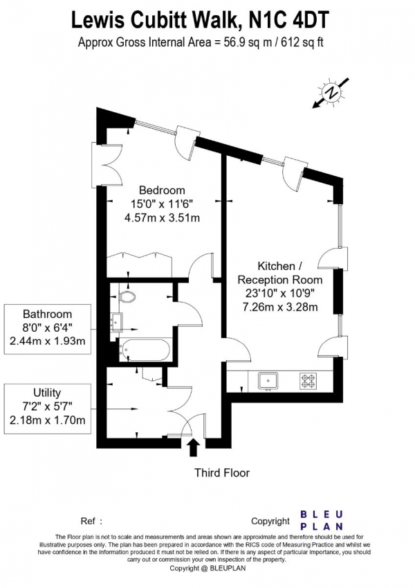 Floor Plan Image for 1 Bedroom Apartment to Rent in Cadence, Lewis Cubitt Walk, London  N1C