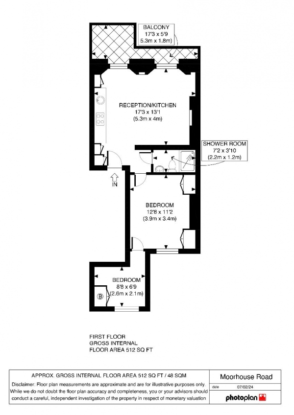 Floor Plan Image for 2 Bedroom Apartment to Rent in Moorhouse Road, London