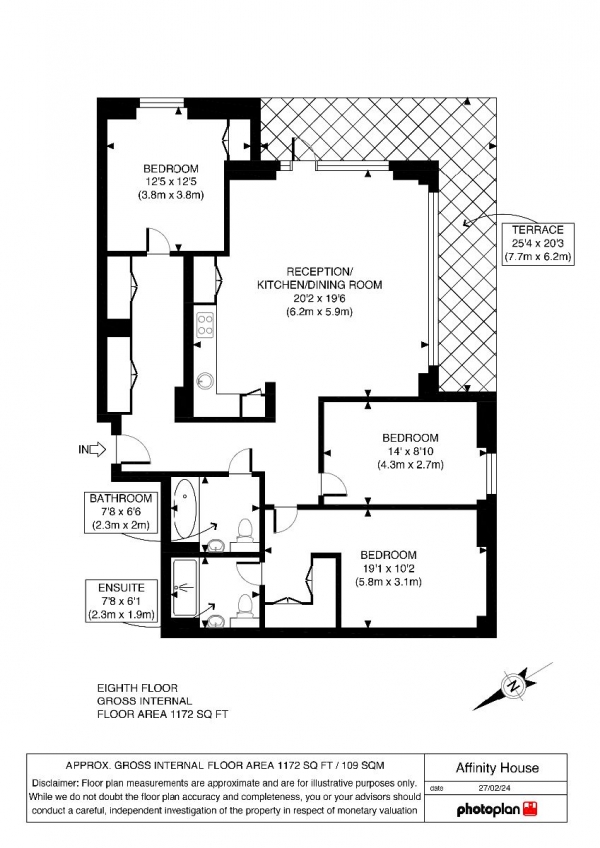 Floor Plan Image for 3 Bedroom Apartment to Rent in Affinity House,  Beresford Avenue, Wembley