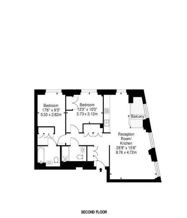 Floor Plan Image for 2 Bedroom Flat to Rent in Thornes House,  Charles Clowes Walk, London