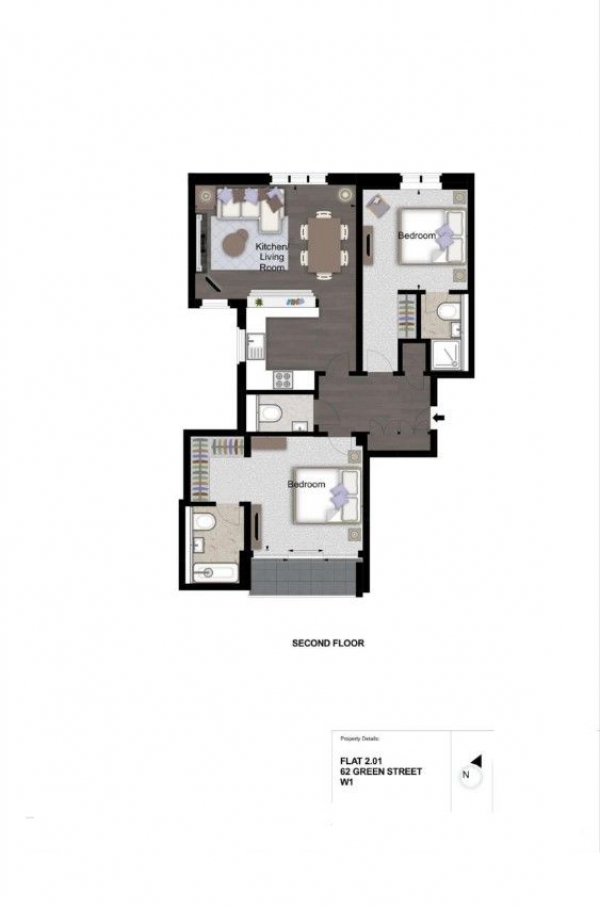 Floor Plan for 2 Bedroom Apartment to Rent in Green Street, London, W1K, 6RQ - £2400 pw | £10400 pcm
