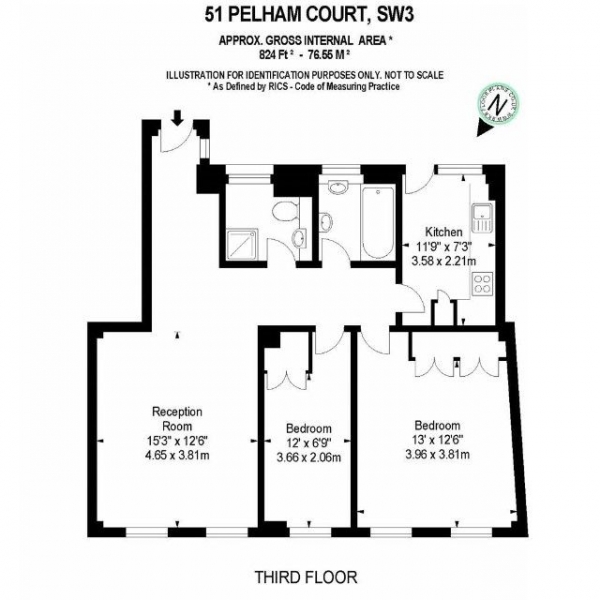Floor Plan for 2 Bedroom Flat to Rent in Flat , Pelham Court,  Fulham Road, London, SW3, 6SH - £1050 pw | £4550 pcm