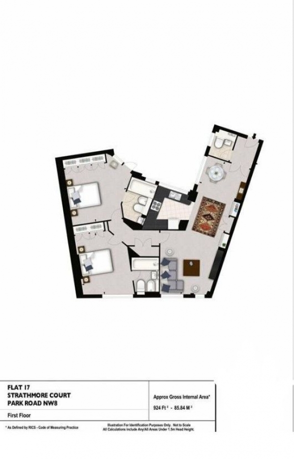 Floor Plan Image for 2 Bedroom Apartment to Rent in Flat , Strathmore Court,  Park Road, London