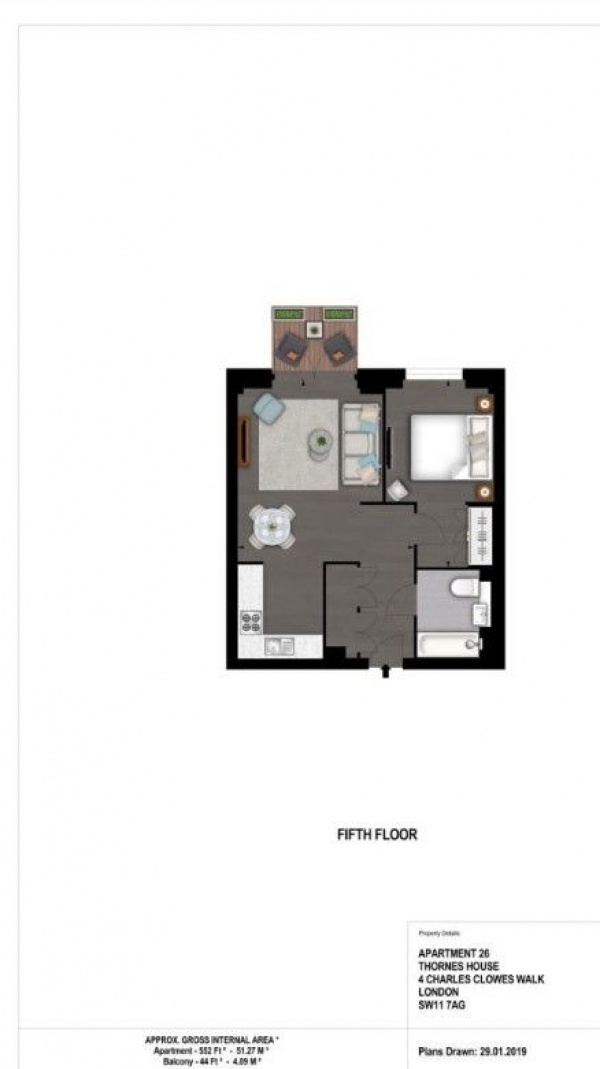 Floor Plan Image for 1 Bedroom Apartment to Rent in , Thornes House,  Charles Clowes Walk, London