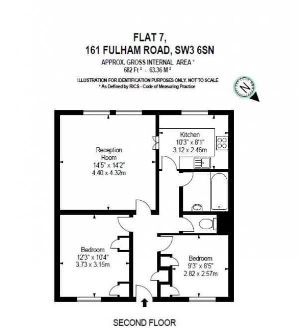 Floor Plan Image for 2 Bedroom Apartment to Rent in Flat ,  Fulham Road, London