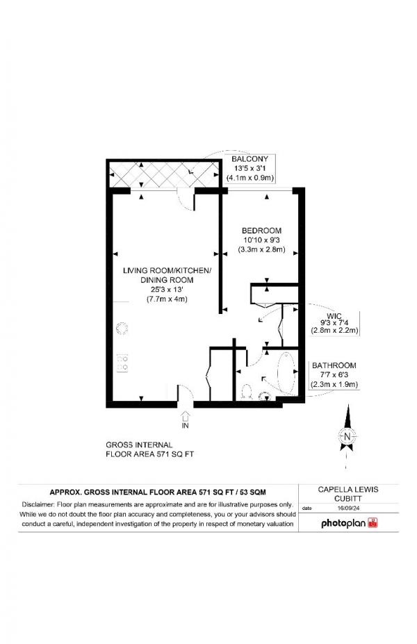 Floor Plan Image for 1 Bedroom Apartment to Rent in Capella, Lewis Cubitt Park