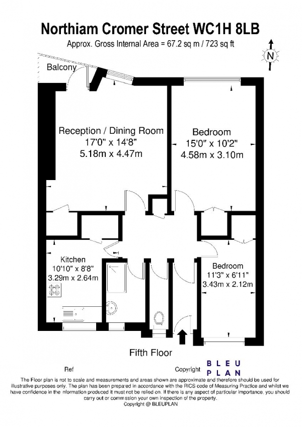 Floor Plan for 2 Bedroom Flat for Sale in Northiam, Cromer Street, London, WC1H, 8LB -  &pound500,000