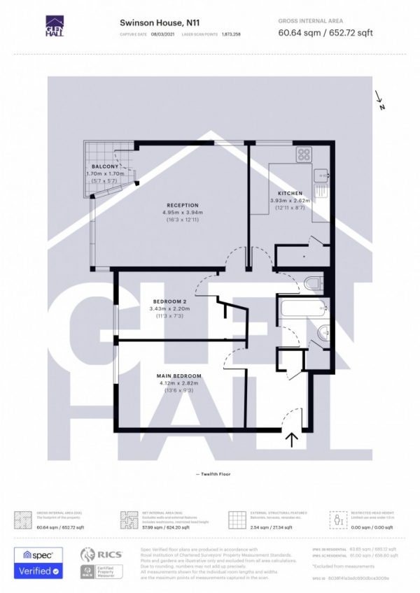 Floor Plan Image for 2 Bedroom Flat for Sale in Swinson House 24 Highview Gardens,  London, N11