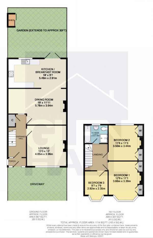 Floor Plan Image for 3 Bedroom Terraced House for Sale in Pevensey Avenue, Bounds Green, London, N11