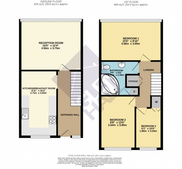 Floor Plan Image for 3 Bedroom Apartment for Sale in Palmers Road, Arnos Grove, London, N11