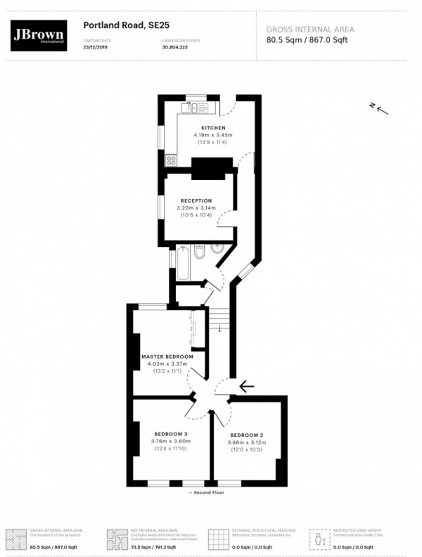 Floor Plan Image for 3 Bedroom Flat for Sale in Portland Road,  London, SE25