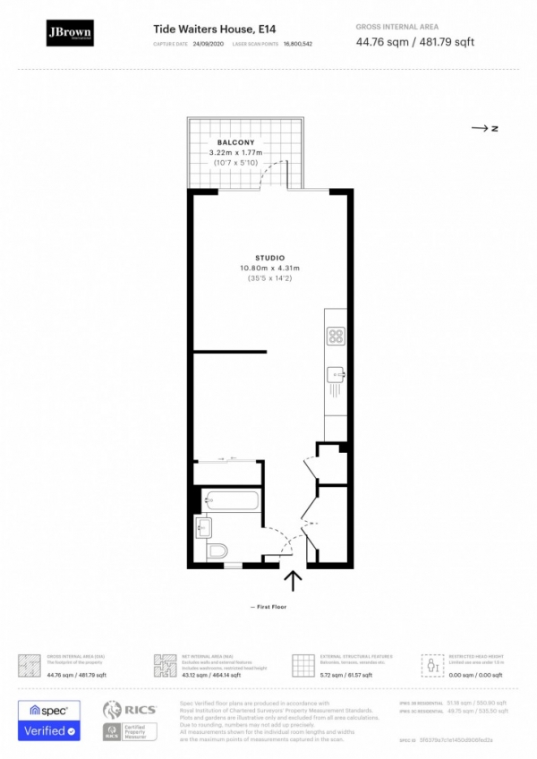 Floor Plan Image for 1 Bedroom Apartment for Sale in Tide Waiters House, 62 Blair Street, London, E14