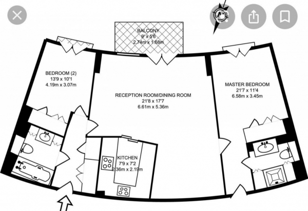 Floor Plan Image for 2 Bedroom Penthouse for Sale in New Providence Wharf, 1 Fairmont Avenue, London, E14