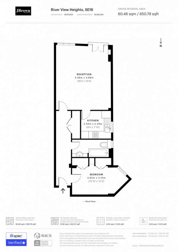 Floor Plan Image for 1 Bedroom Apartment to Rent in River View Heights, 27 Bermondsey Wall West, London, SE16