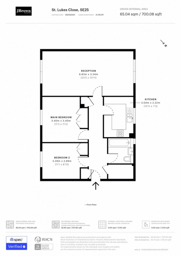 Floor Plan for 2 Bedroom Apartment to Rent in  St. Lukes Close,  London, SE25, SE25, 4SY - £288 pw | £1250 pcm