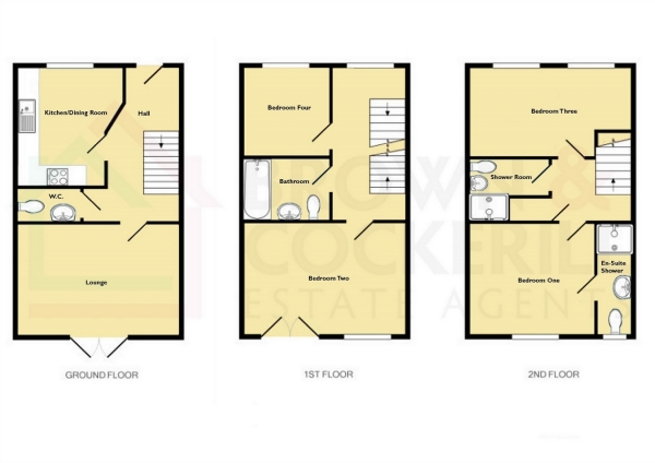 Floor Plan Image for 4 Bedroom Terraced House for Sale in Nickleby Close, Butterfield Gardens, RUGBY, Warwickshire