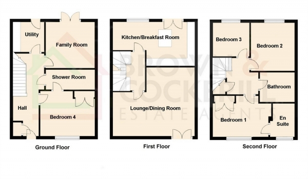 Floor Plan Image for 4 Bedroom Terraced House for Sale in Longstork Road, Coton Park, RUGBY, Warwickshire