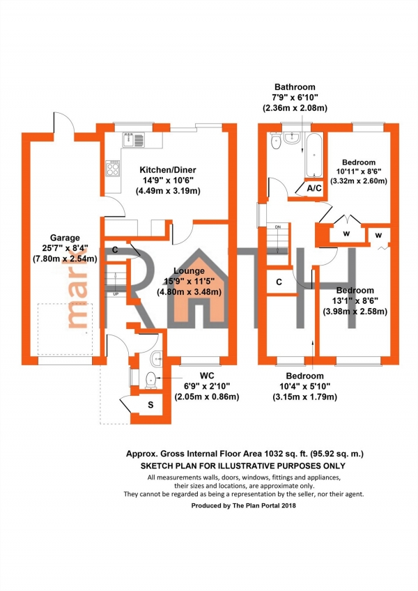 Floor Plan for 3 Bedroom Semi-Detached House for Sale in Merryman Drive, CROWTHORNE, Berkshire, CROWTHORNE, RG45, 6TW -  &pound360,000