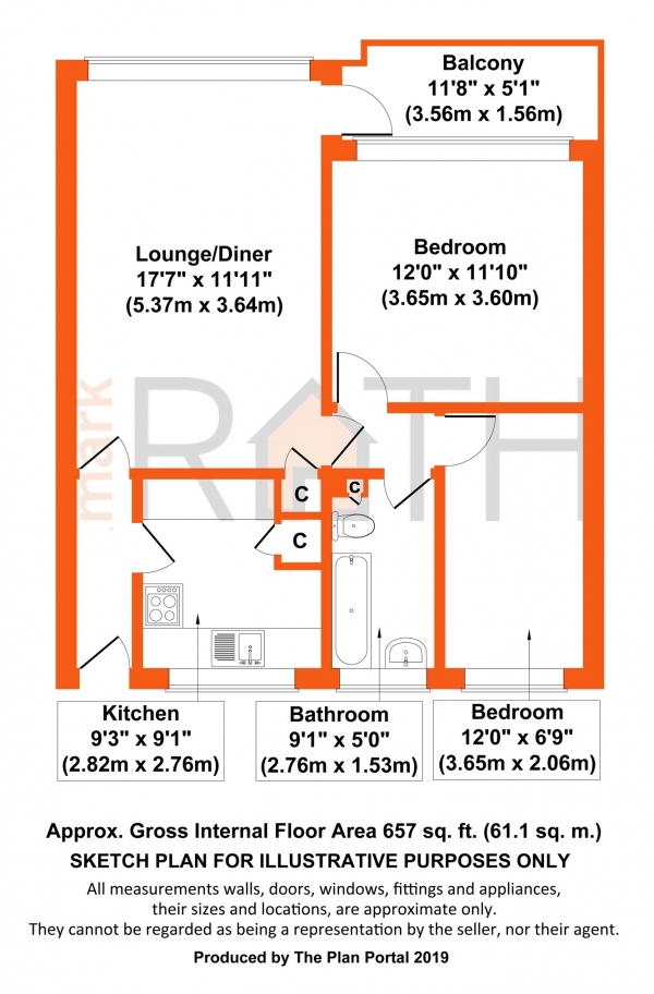 Floor Plan Image for 2 Bedroom Flat for Sale in Rances Lane, Wokingham, Berkshire