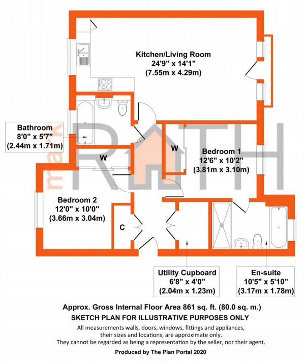 Floor Plan Image for 2 Bedroom Flat for Sale in Ferard Corner, Warfield, Bracknell, Berkshire