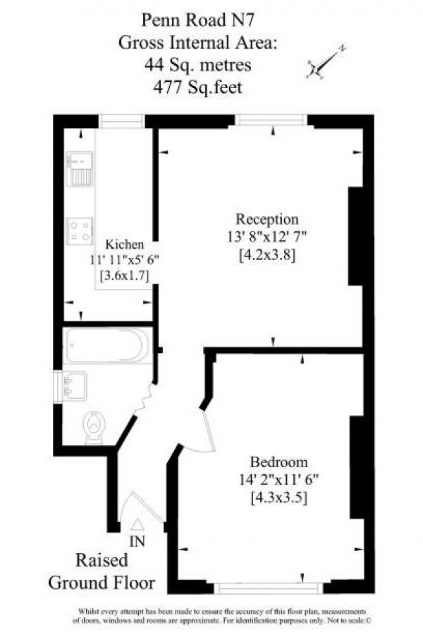 Floor Plan Image for 1 Bedroom Apartment to Rent in Penn Road,  Islington, N7