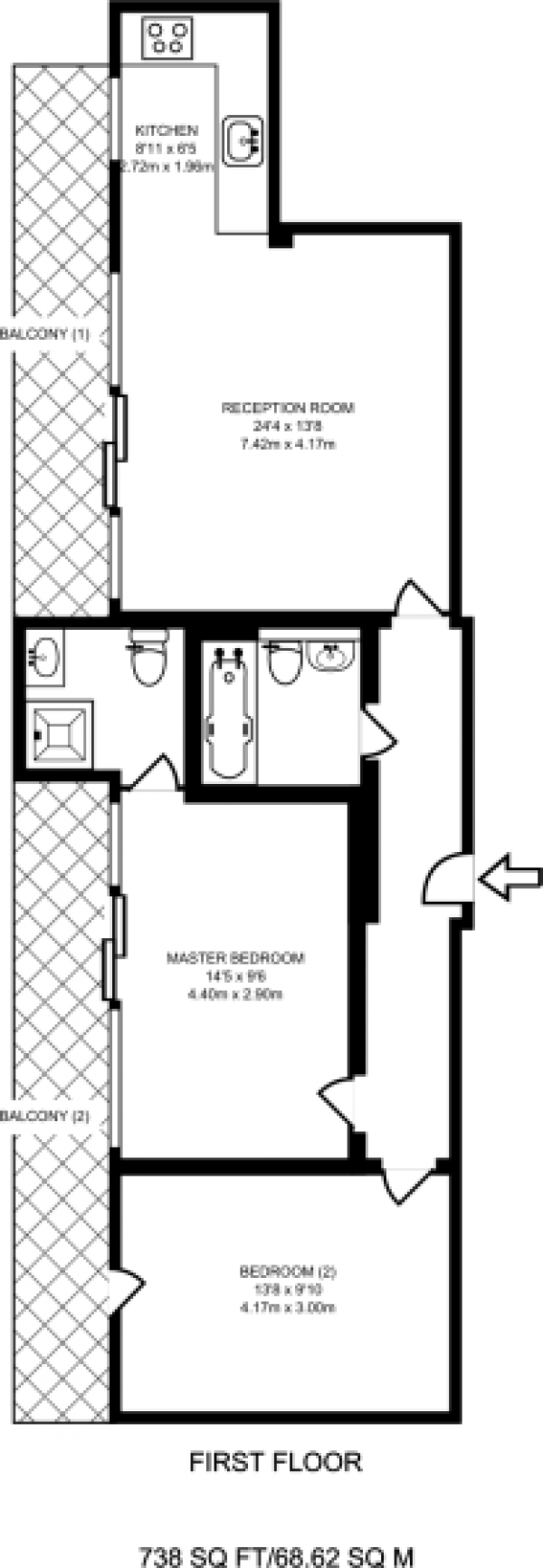 Floor Plan Image for 2 Bedroom Apartment to Rent in Miho Apartments Caledonian Road,  Islington, N7