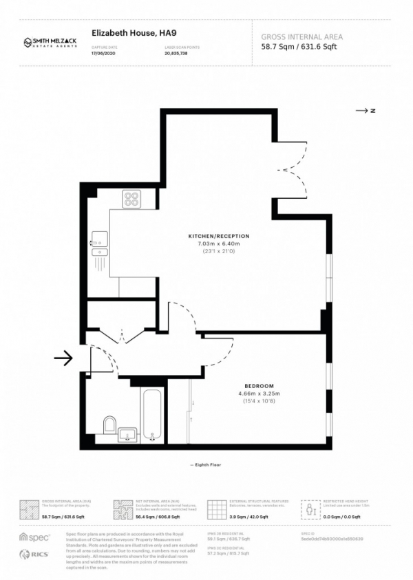 Floor Plan Image for 1 Bedroom Apartment for Sale in Elizabeth House, 341 High Road, Wembley, HA9