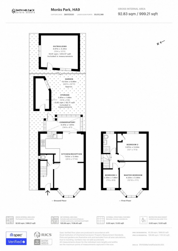 Floor Plan Image for 3 Bedroom Semi-Detached House for Sale in Monks Park,  Wembley, HA9