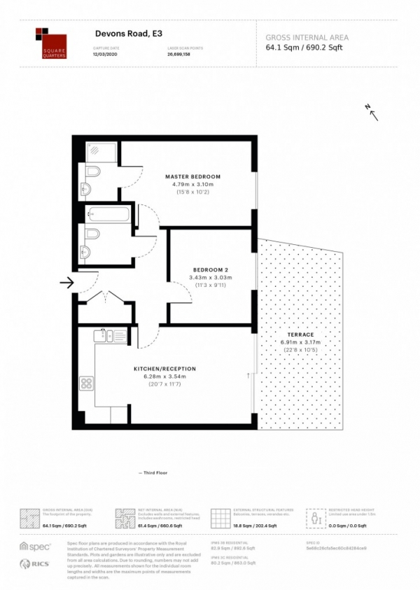 Floor Plan Image for 2 Bedroom Flat to Rent in Devons Road,  Bow, E3