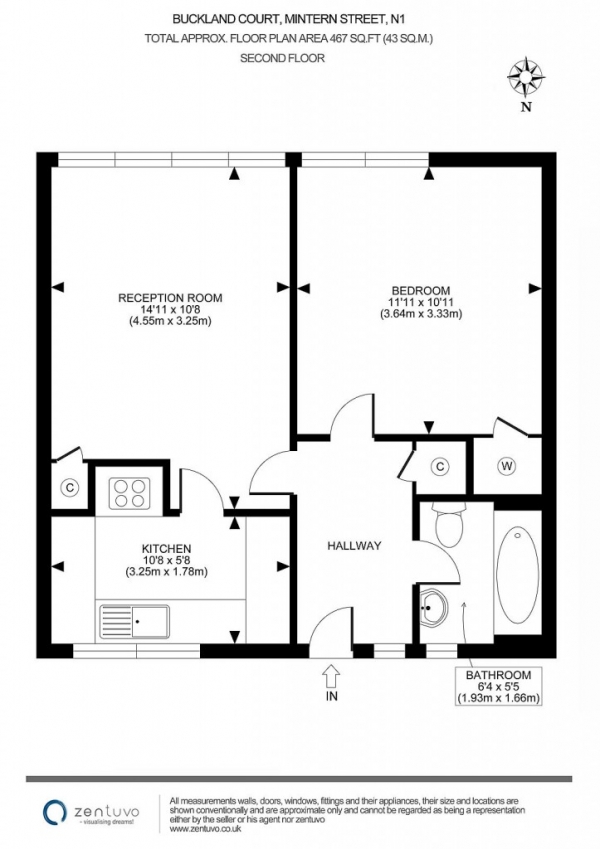 Floor Plan Image for 1 Bedroom Flat for Sale in Buckland Court Mintern Street, St. John's Estate, Hoxton, N1
