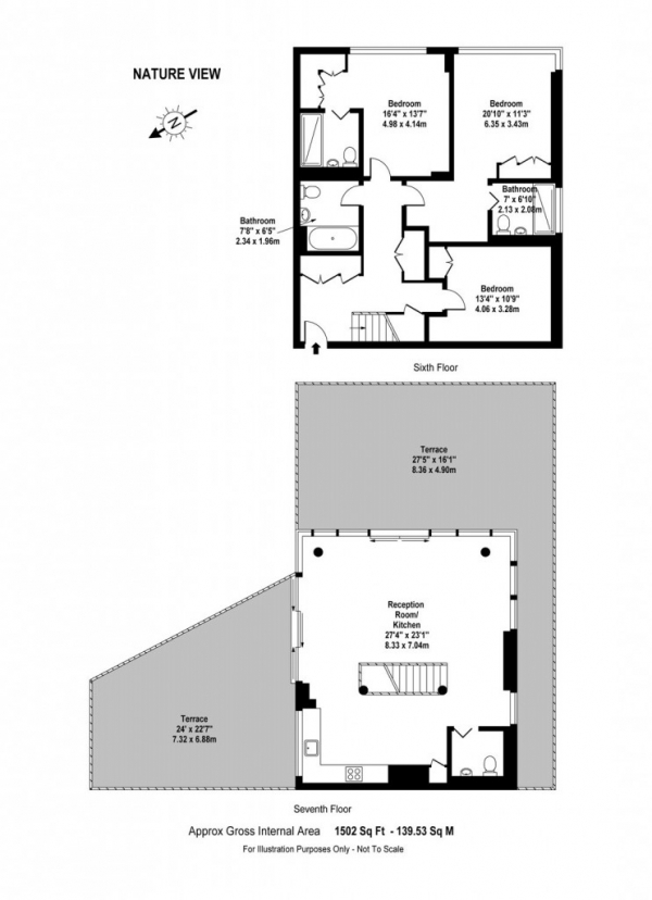 Floor Plan Image for 3 Bedroom Flat to Rent in Nature View Apartments Woodberry Grove,  Finsbury Park, N4