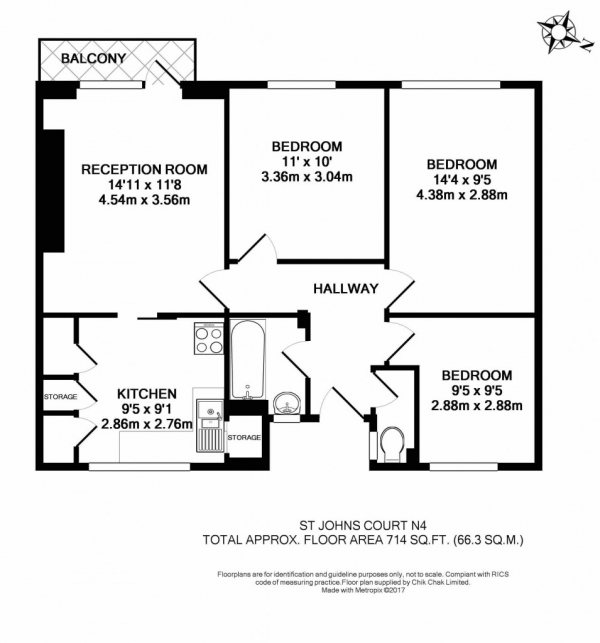 Floor Plan Image for 3 Bedroom Flat for Sale in St Johns Court, Queens Drive,  Finsbury Park, N4