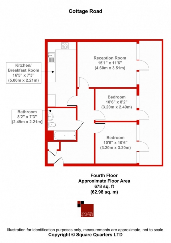 Floor Plan Image for 2 Bedroom Flat to Rent in Cottage Road,  Islington, N7