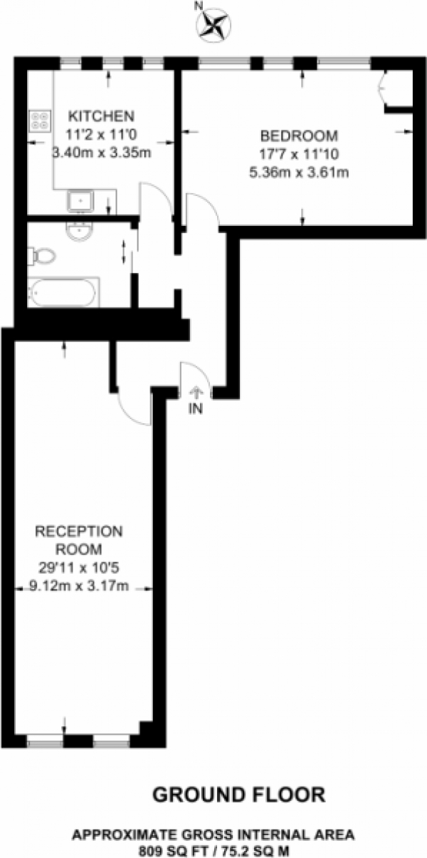 Floor Plan Image for 1 Bedroom Flat to Rent in Weymouth Mews,  Marylebone, W1G