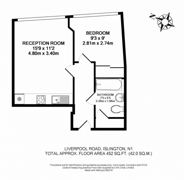 Floor Plan Image for 1 Bedroom Flat for Sale in Bridge House, 393 Liverpool Road,  Islington, N1