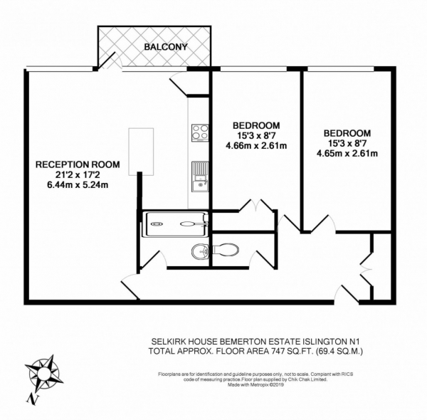 Floor Plan Image for 2 Bedroom Flat for Sale in Selkirk House Bemerton Estate,  Islington, N1